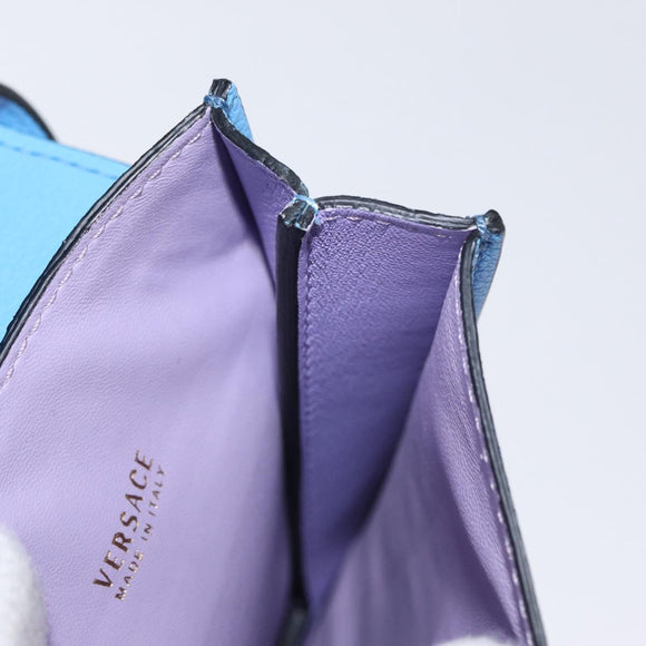 VERSACE Phone Pouch Shoulder Bag Leather 2way Light Blue Gold Auth 151198V