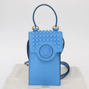 VERSACE Phone Pouch Shoulder Bag Leather 2way Light Blue Gold Auth 151198V-12