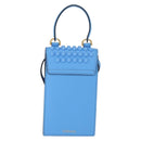 VERSACE Phone Pouch Shoulder Bag Leather 2way Light Blue Gold Auth 151198V-2