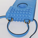 VERSACE Phone Pouch Shoulder Bag Leather 2way Light Blue Gold Auth 151198V-6