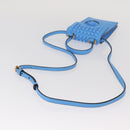 VERSACE Phone Pouch Shoulder Bag Leather 2way Light Blue Gold Auth 151198V-8