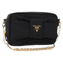 PRADA Chain Shoulder Bag Nylon Black Gold Auth 151199V-1
