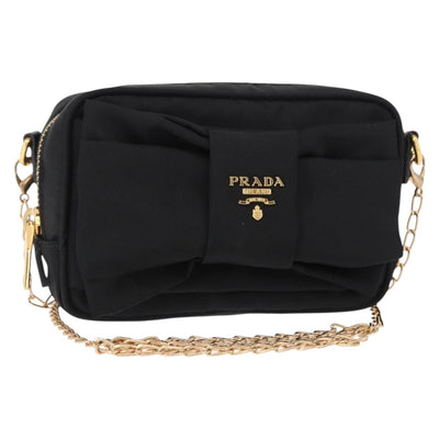 PRADA Chain Shoulder Bag Nylon Black Gold Auth 151199V