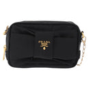 PRADA Chain Shoulder Bag Nylon Black Gold Auth 151199V-2