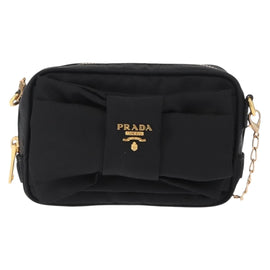 PRADA Chain Shoulder Bag Nylon Black Gold Auth 151199V - 0