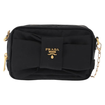 PRADA Chain Shoulder Bag Nylon Black Gold Auth 151199V - 0