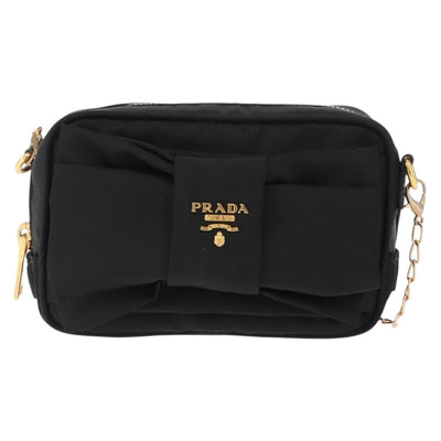 PRADA Chain Shoulder Bag Nylon Black Gold Auth 151199V - 0