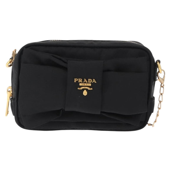 PRADA Chain Shoulder Bag Nylon Black Gold Auth 151199V