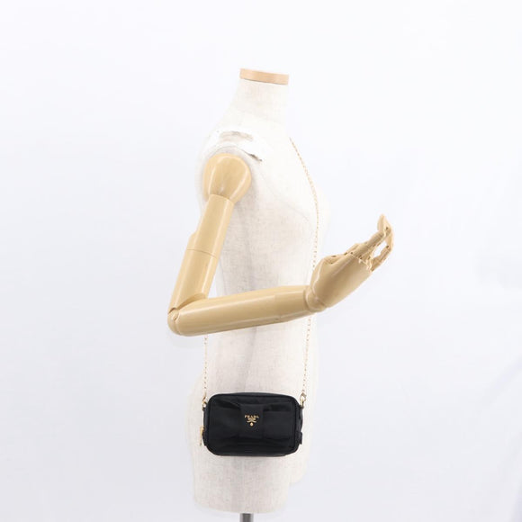 PRADA Chain Shoulder Bag Nylon Black Gold Auth 151199V