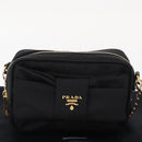 PRADA Chain Shoulder Bag Nylon Black Gold Auth 151199V-25