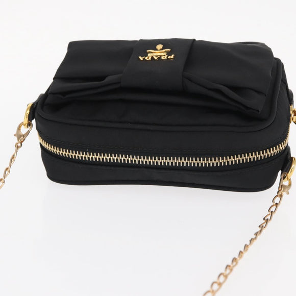 PRADA Chain Shoulder Bag Nylon Black Gold Auth 151199V