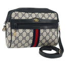 GUCCI GG Supreme Sherry Line Bag PVC Leather Navy Gold 56 02 004 Auth 151234-1