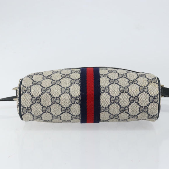 GUCCI GG Supreme Sherry Line Bag PVC Leather Navy Gold 56 02 004 Auth 151234