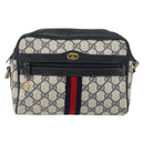 GUCCI GG Supreme Sherry Line Bag PVC Leather Navy Gold 56 02 004 Auth 151234-13