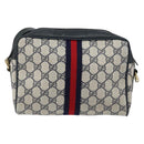 GUCCI GG Supreme Sherry Line Bag PVC Leather Navy Gold 56 02 004 Auth 151234-2