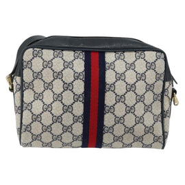 GUCCI GG Supreme Sherry Line Bag PVC Leather Navy Gold 56 02 004 Auth 151234 - 0