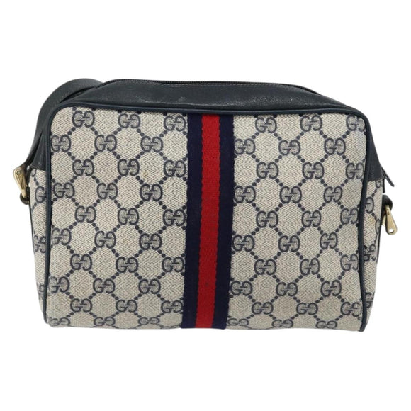 GUCCI GG Supreme Sherry Line Bag PVC Leather Navy Gold 56 02 004 Auth 151234