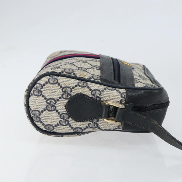 GUCCI GG Supreme Sherry Line Bag PVC Leather Navy Gold 56 02 004 Auth 151234