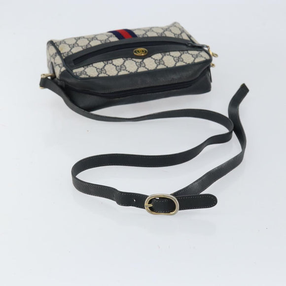 GUCCI GG Supreme Sherry Line Bag PVC Leather Navy Gold 56 02 004 Auth 151234