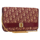 Christian Dior Trotter Canvas Chain Shoulder Bag Red Gold Auth 151235-1