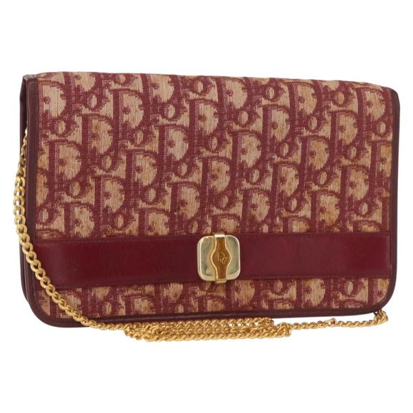 Christian Dior Trotter Canvas Chain Shoulder Bag Red Gold Auth 151235