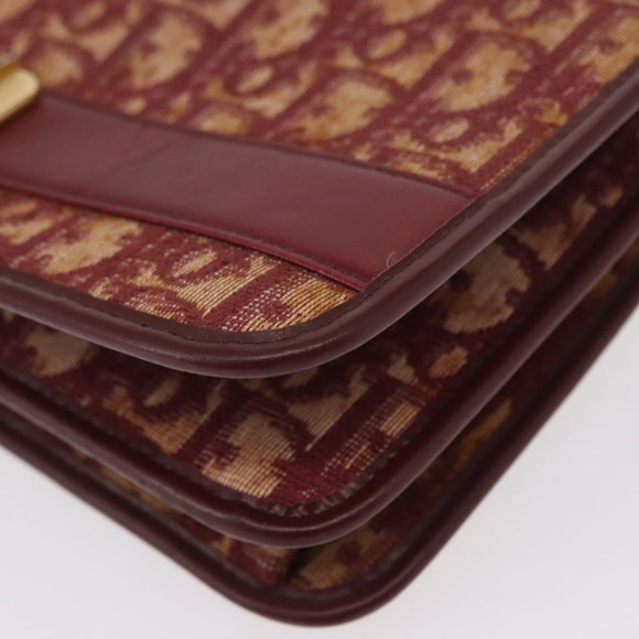 Christian Dior Trotter Canvas Chain Shoulder Bag Red Gold Auth 151235