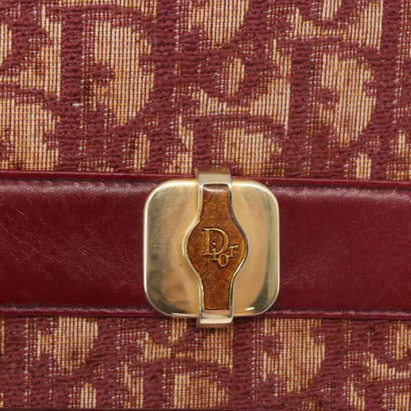 Christian Dior Trotter Canvas Chain Shoulder Bag Red Gold Auth 151235