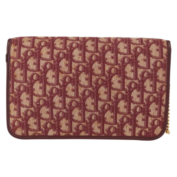 Christian Dior Trotter Canvas Chain Shoulder Bag Red Gold Auth 151235