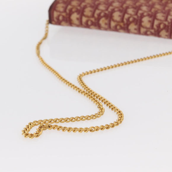 Christian Dior Trotter Canvas Chain Shoulder Bag Red Gold Auth 151235