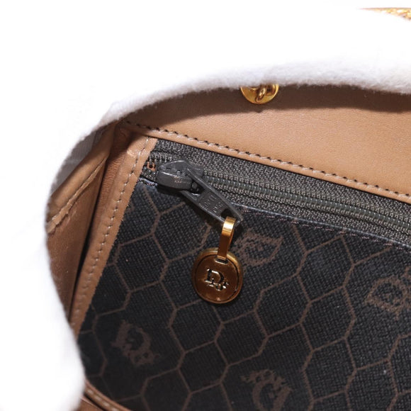 Christian Dior Honeycomb Canvas Chain Shoulder Bag PVC Black Gold Auth 151236