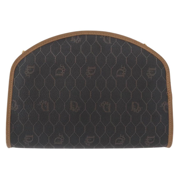 Christian Dior Honeycomb Canvas Chain Shoulder Bag PVC Black Gold Auth 151236