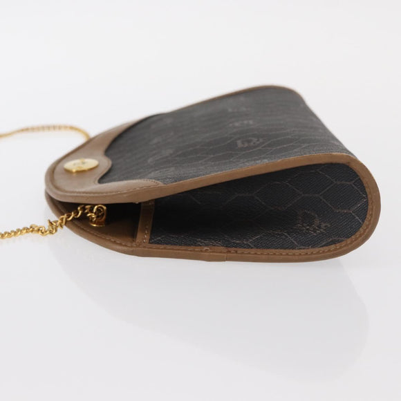 Christian Dior Honeycomb Canvas Chain Shoulder Bag PVC Black Gold Auth 151236