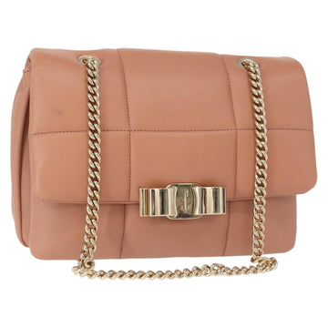 Salvatore Ferragamo Vala Chain Shoulder Bag Leather Pink Gold Auth 151237