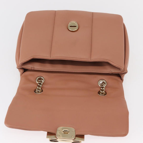 Salvatore Ferragamo Vala Chain Shoulder Bag Leather Pink Gold Auth 151237