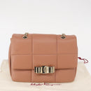 Salvatore Ferragamo Vala Chain Shoulder Bag Leather Pink Gold Auth 151237-24