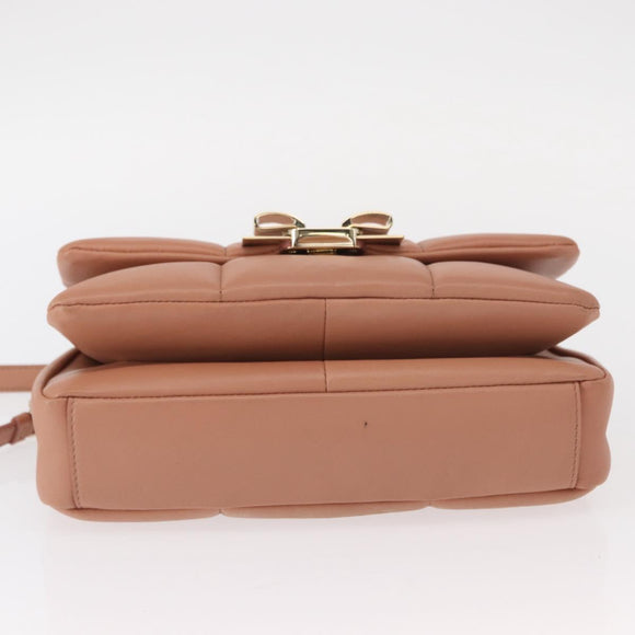 Salvatore Ferragamo Vala Chain Shoulder Bag Leather Pink Gold Auth 151237