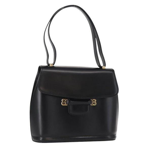 BALLY Shoulder Bag Leather Black Gold Auth 151255