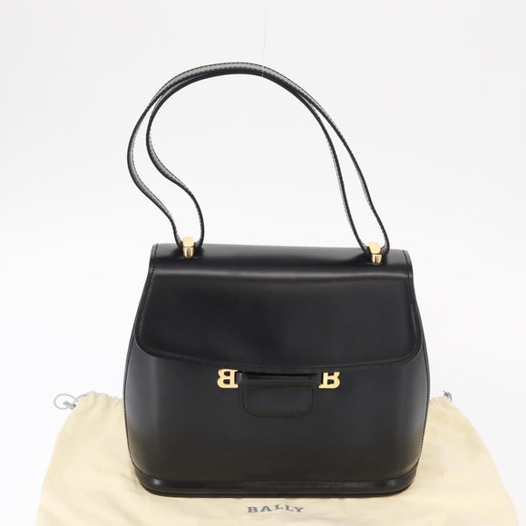 BALLY Shoulder Bag Leather Black Gold Auth 151255