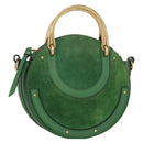 Chloe Pixy Hand Bag Leather Suede 2way Green Gold Auth 151257-1