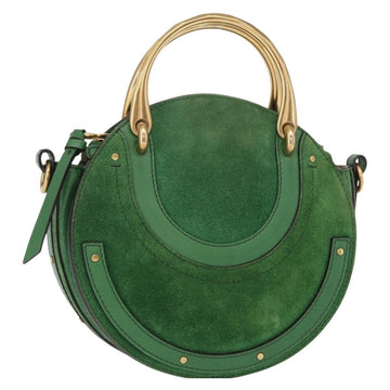 Chloe Pixy Hand Bag Leather Suede 2way Green Gold Auth 151257