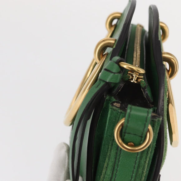 Chloe Pixy Hand Bag Leather Suede 2way Green Gold Auth 151257