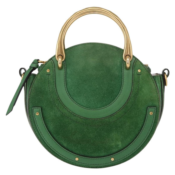 Chloe Pixy Hand Bag Leather Suede 2way Green Gold Auth 151257