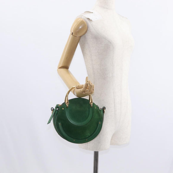 Chloe Pixy Hand Bag Leather Suede 2way Green Gold Auth 151257