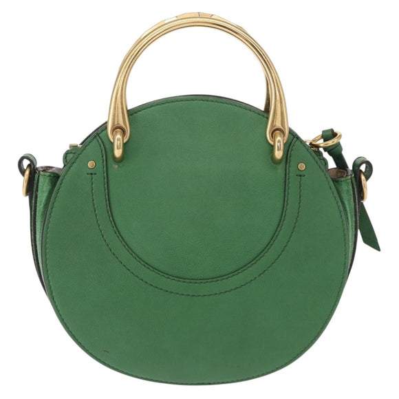 Chloe Pixy Hand Bag Leather Suede 2way Green Gold Auth 151257