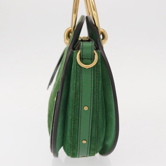 Chloe Pixy Hand Bag Leather Suede 2way Green Gold Auth 151257