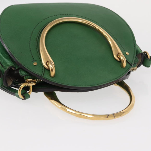 Chloe Pixy Hand Bag Leather Suede 2way Green Gold Auth 151257