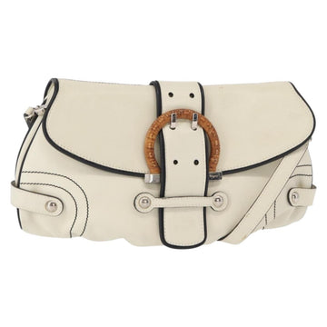 Salvatore Ferragamo Gancini Shoulder Bag Leather Silver White Auth 151258