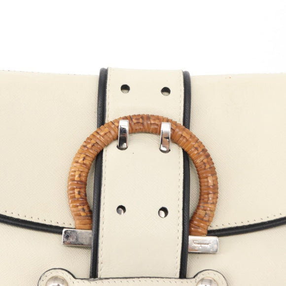 Salvatore Ferragamo Gancini Shoulder Bag Leather Silver White Auth 151258