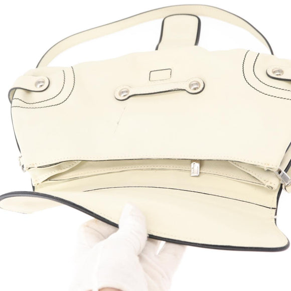 Salvatore Ferragamo Gancini Shoulder Bag Leather Silver White Auth 151258