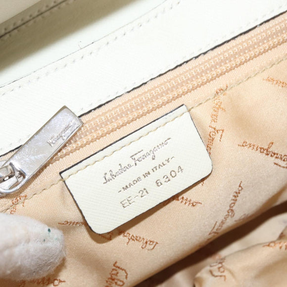 Salvatore Ferragamo Gancini Shoulder Bag Leather Silver White Auth 151258